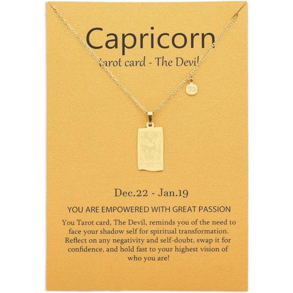 14k Gold Plated Zodiac Sign with Tarot Card Pendant Necklace Birthday Gift